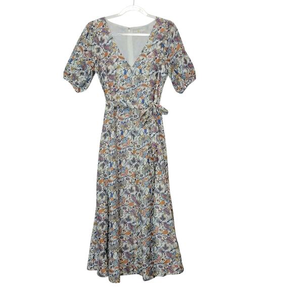 Boden Floral Paisley Print Midi Dress Full Skirt Short Sleeve Linen Summer 10L - Picture 16 of 16